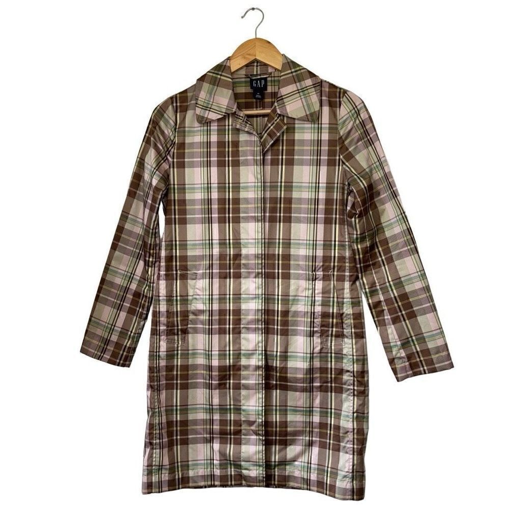 Gap plaid long trench water resistant raincoat
